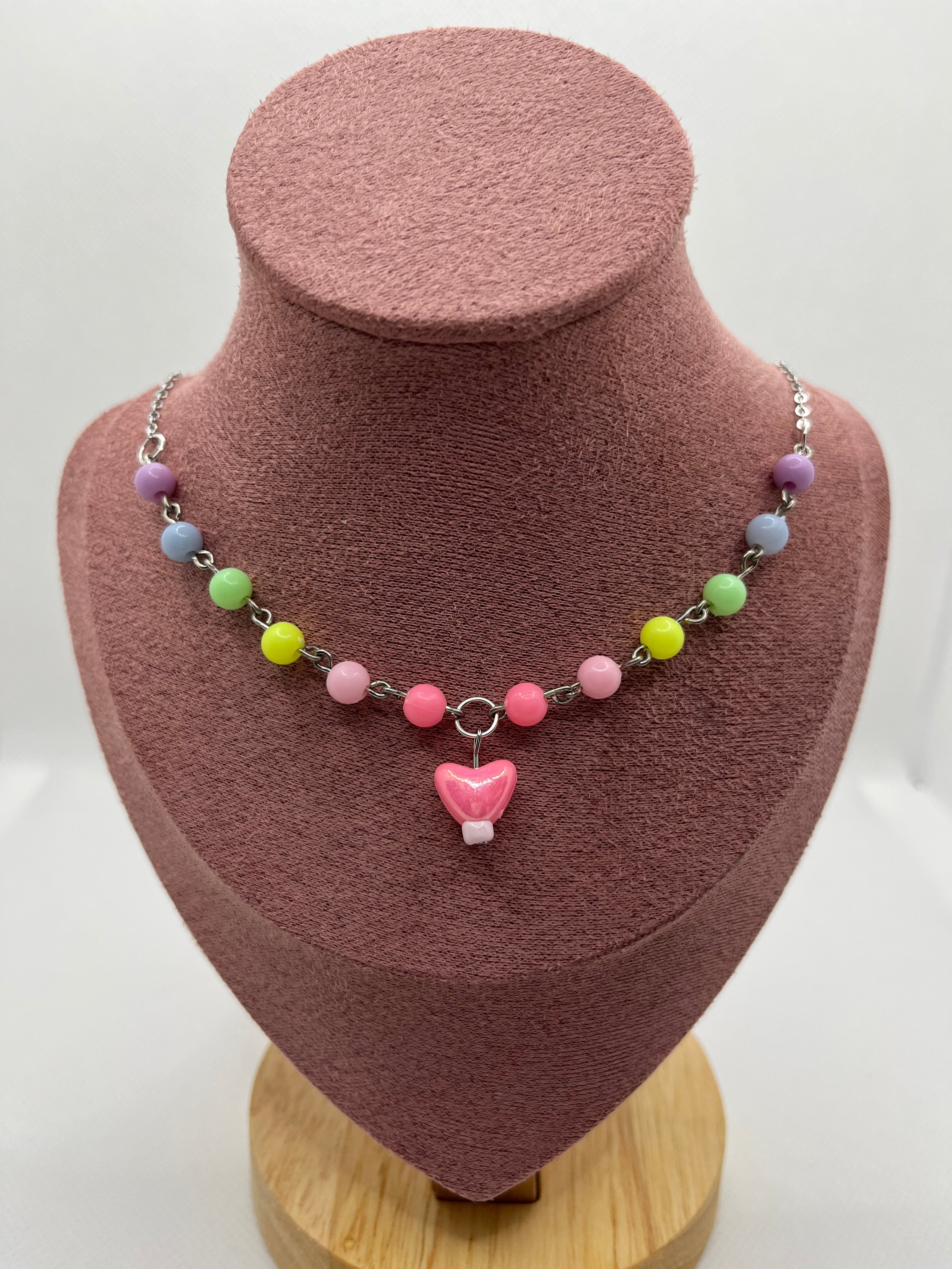 Pastel Rainbow Heart Necklace