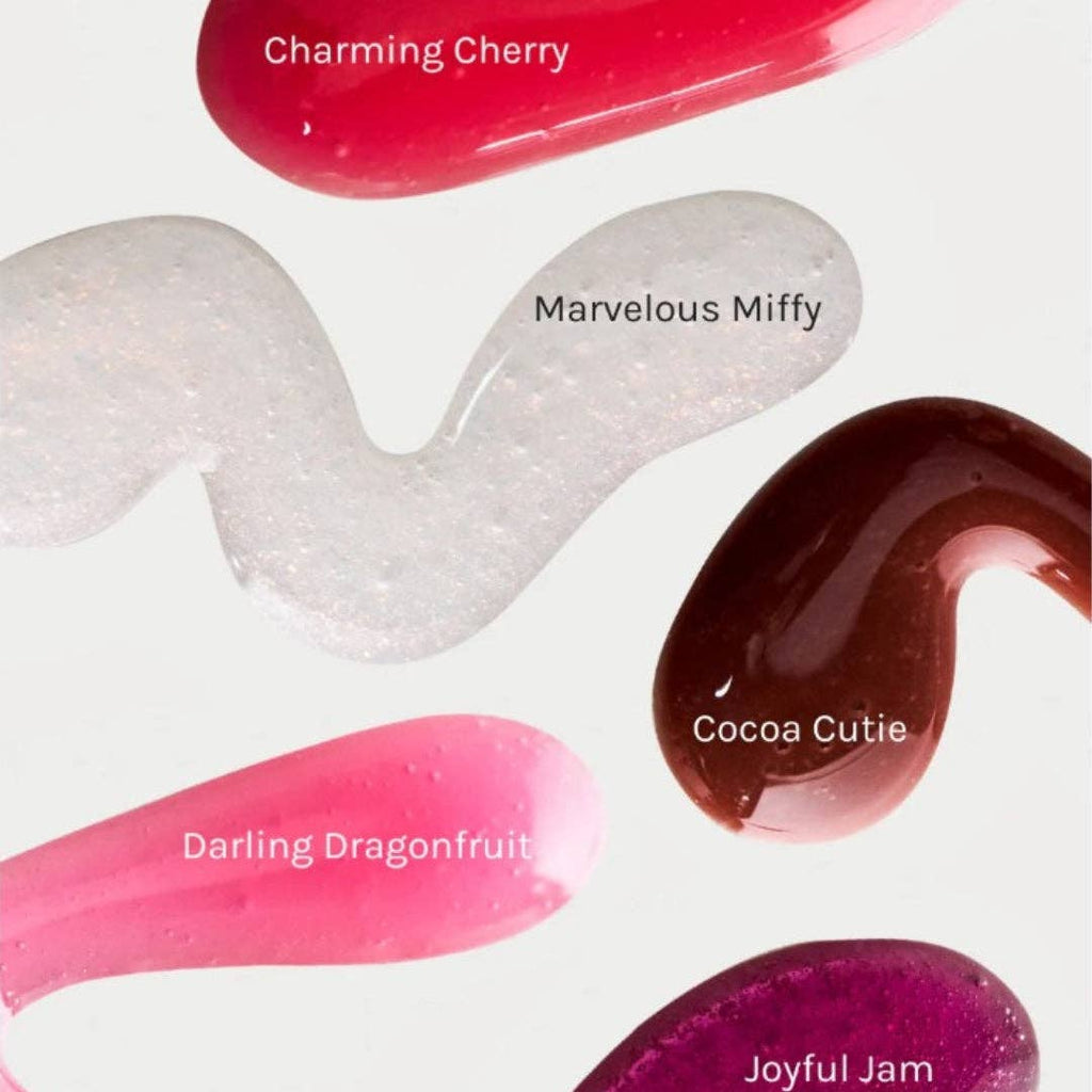 Color swatches labeled 'Charming Cherry', 'Marvelous Miffy', 'Cocoa Cutie', 'Darling Dragonfruit', and 'Joyful Jam' on a white background.