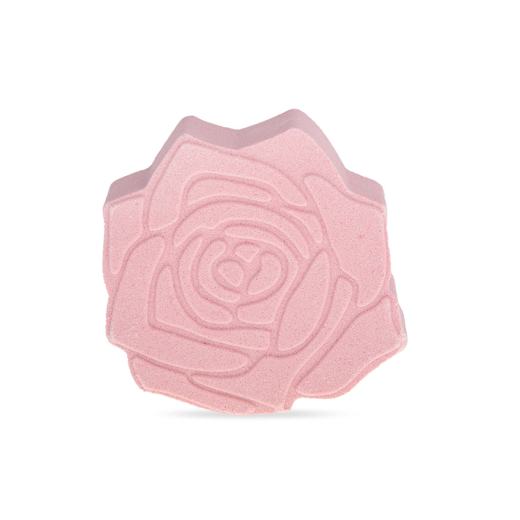 Rose shaped bath bomb against a white background