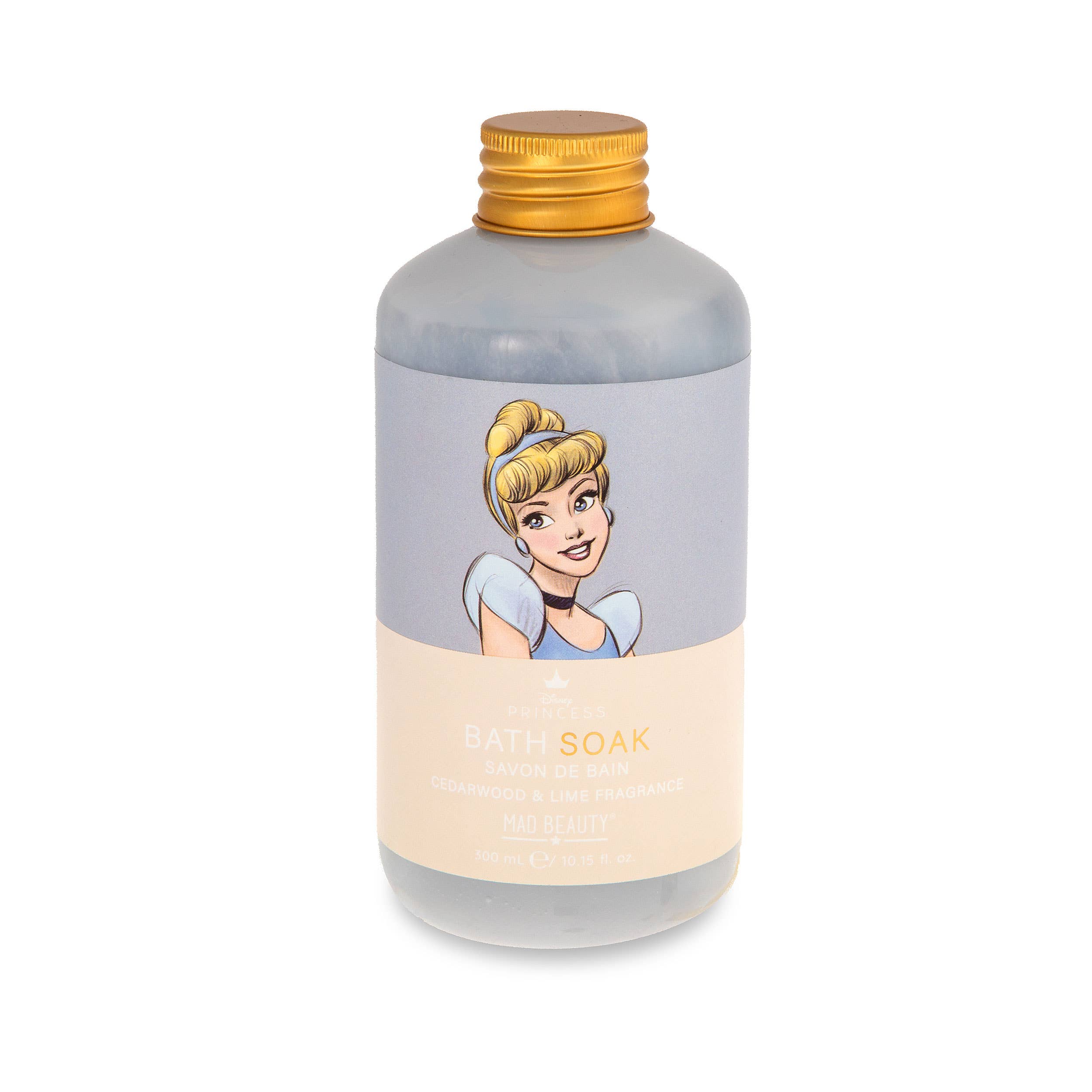 Bottle with Cinderella illustration on a white background