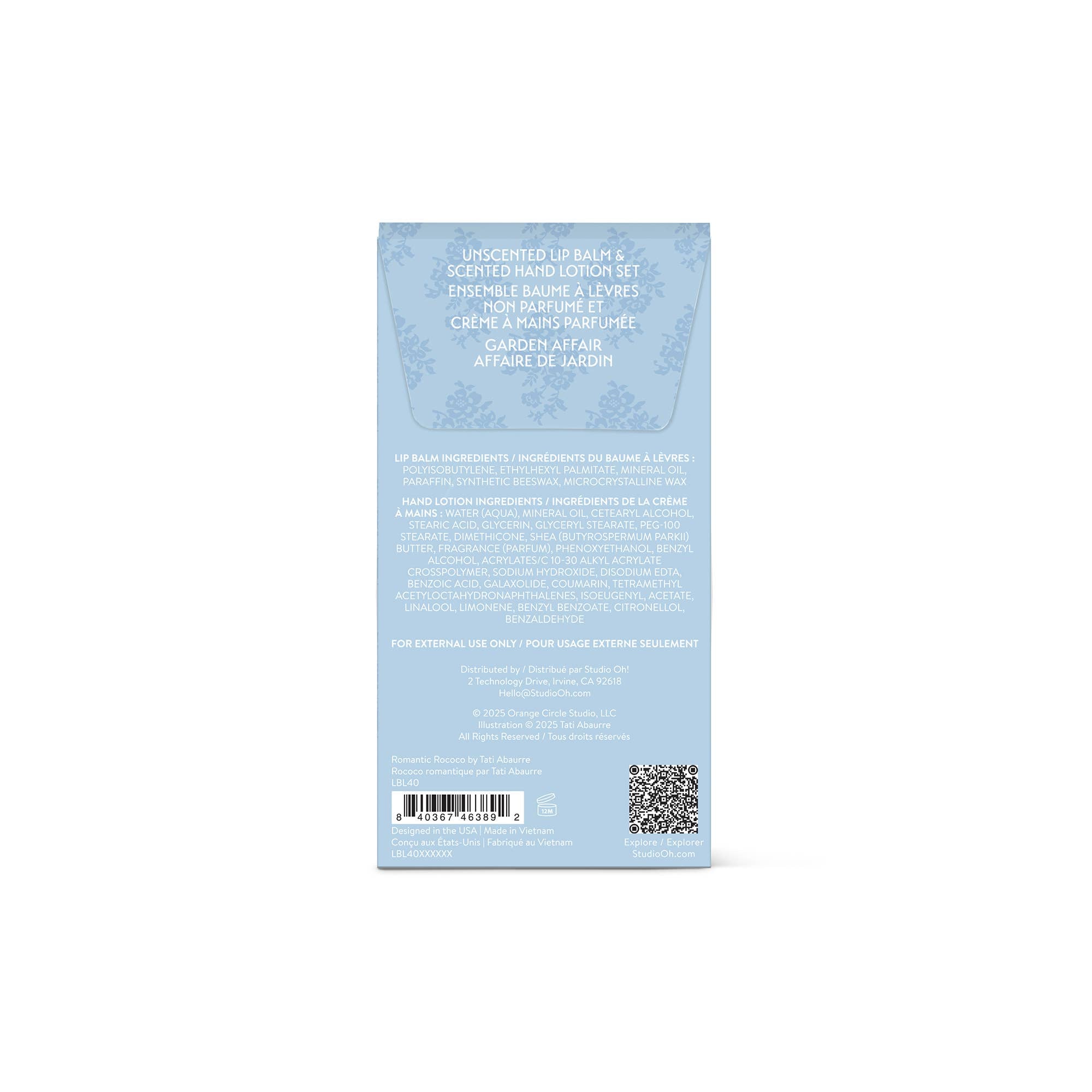 Back cover of a box with text and a barcode on a light blue background