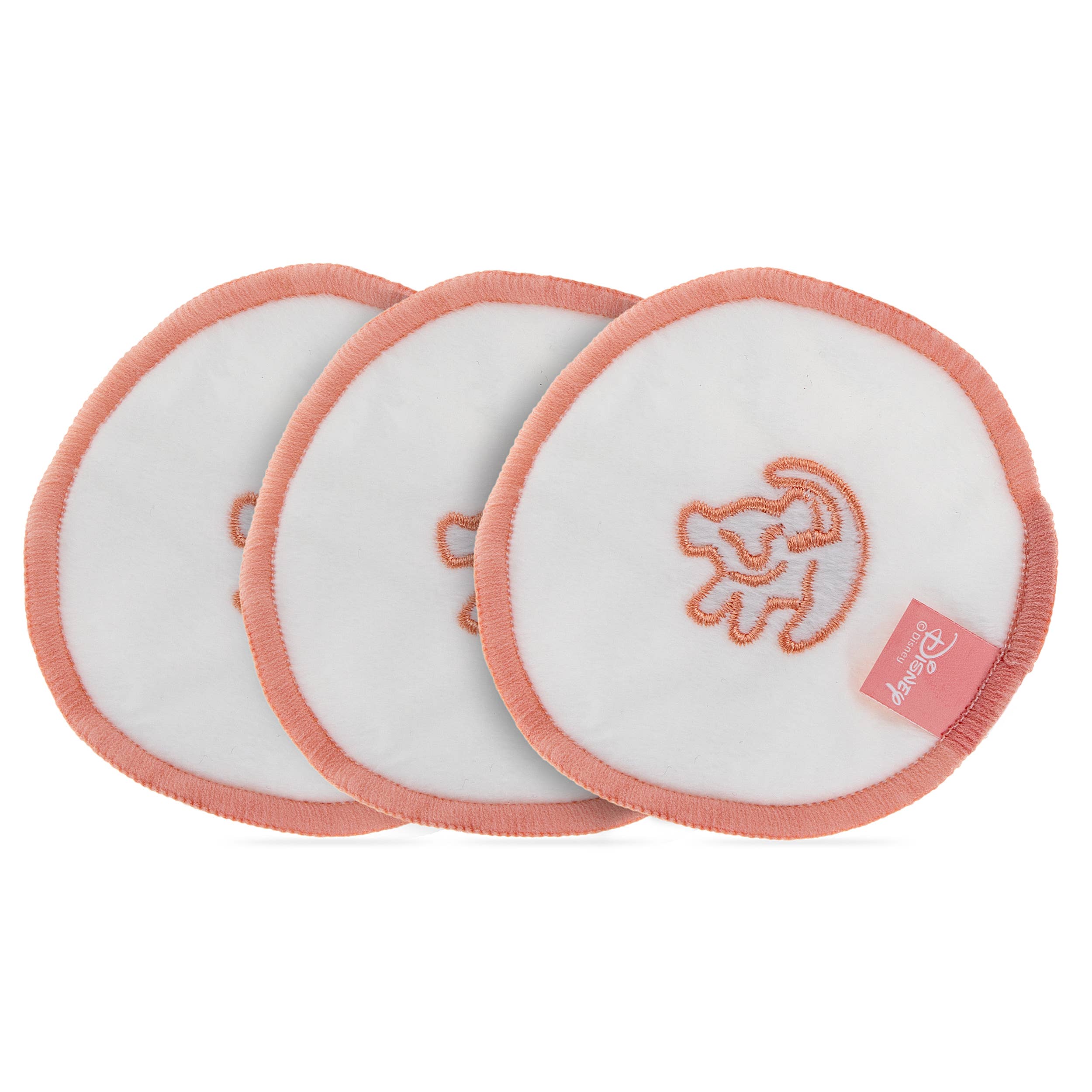 Three round white pads with pink borders and a logo on a white background