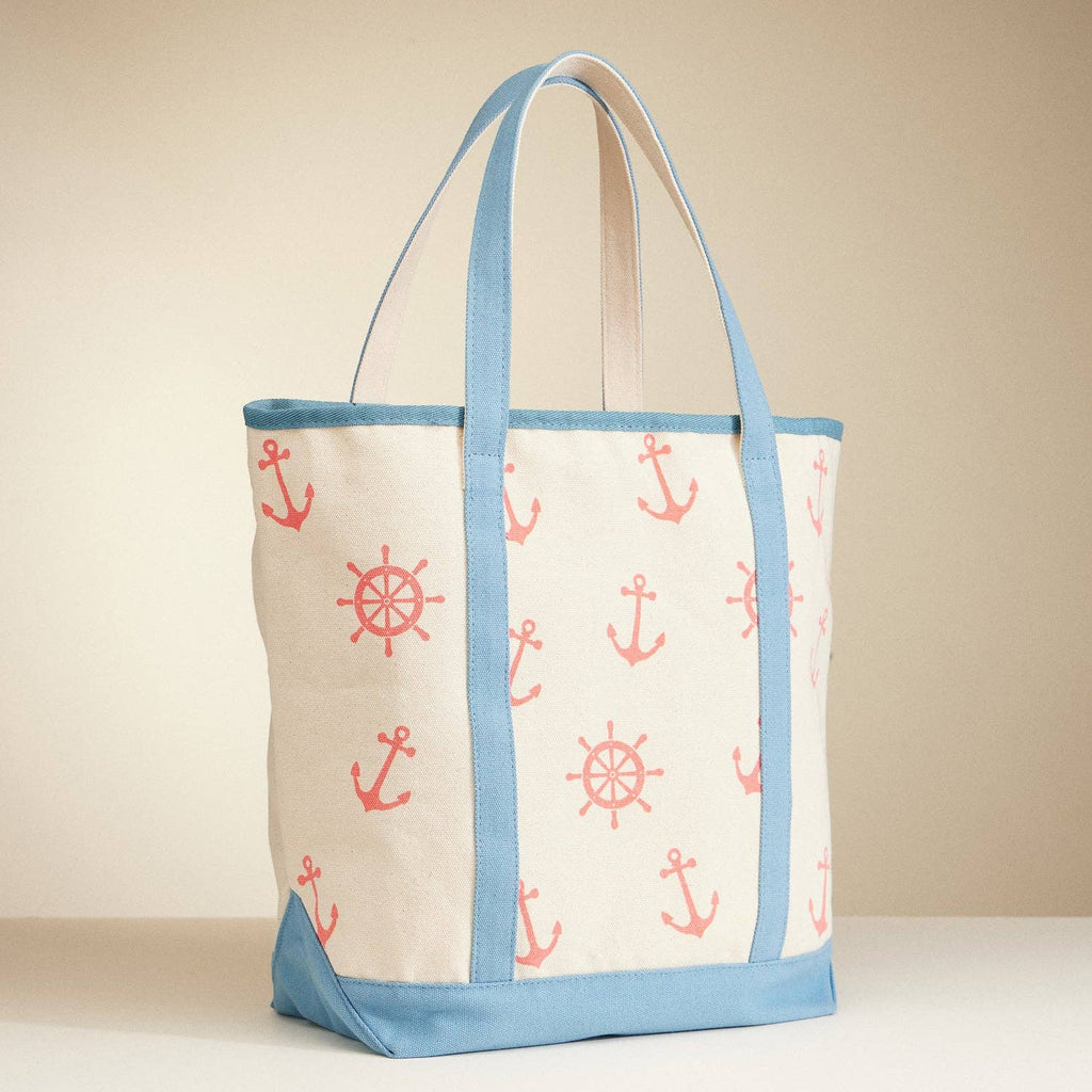 Tote bag with nautical patterns on a beige background