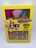 Powerpuff girls makeup brush set in a yellow box on a white background