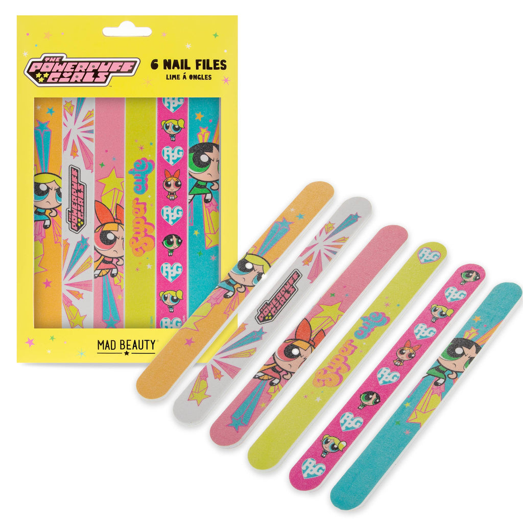 Set of Powerpuff Girls nail files with packaging on a white background
