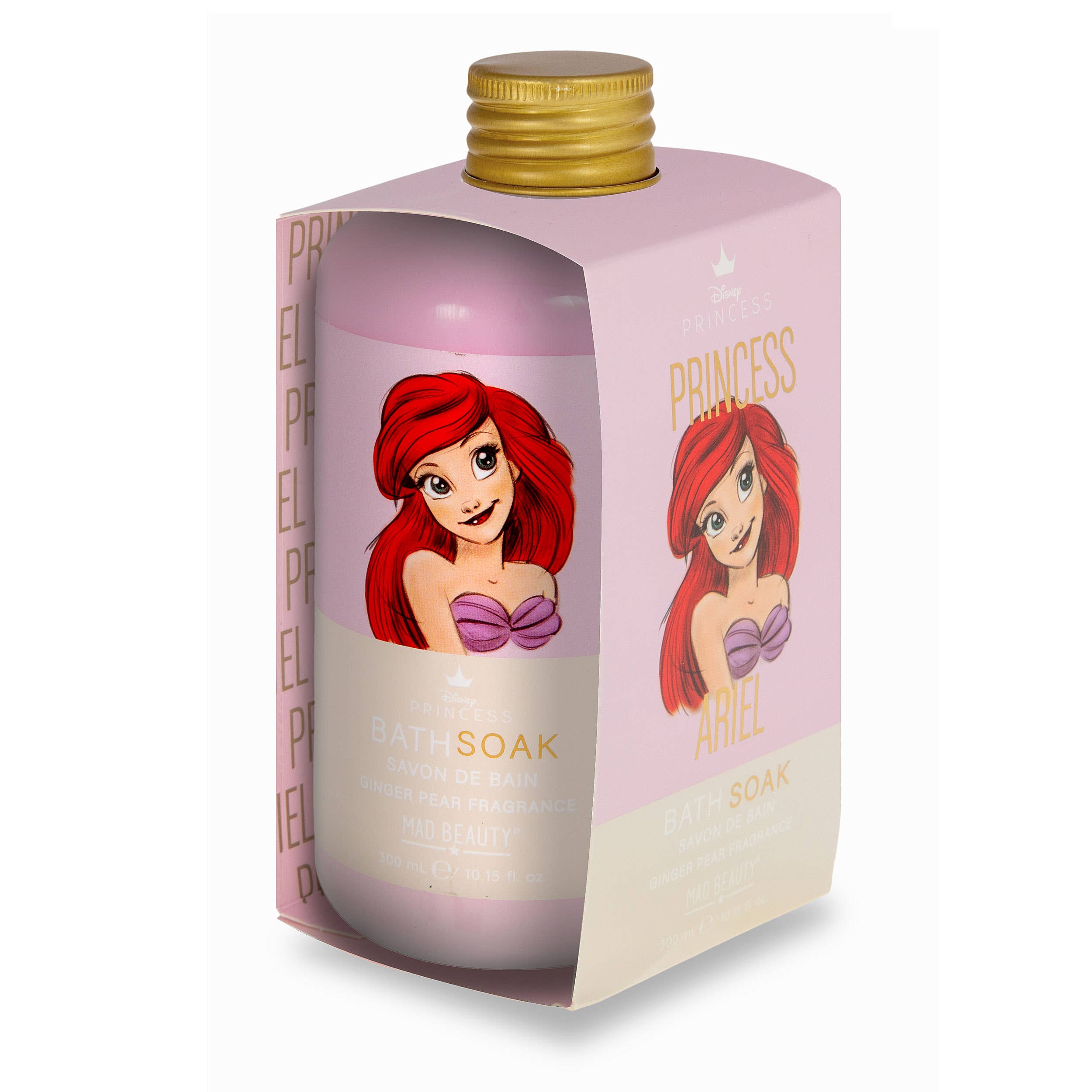 Soap packaging featuring a cartoon character with red hair and a gold cap on a white background
