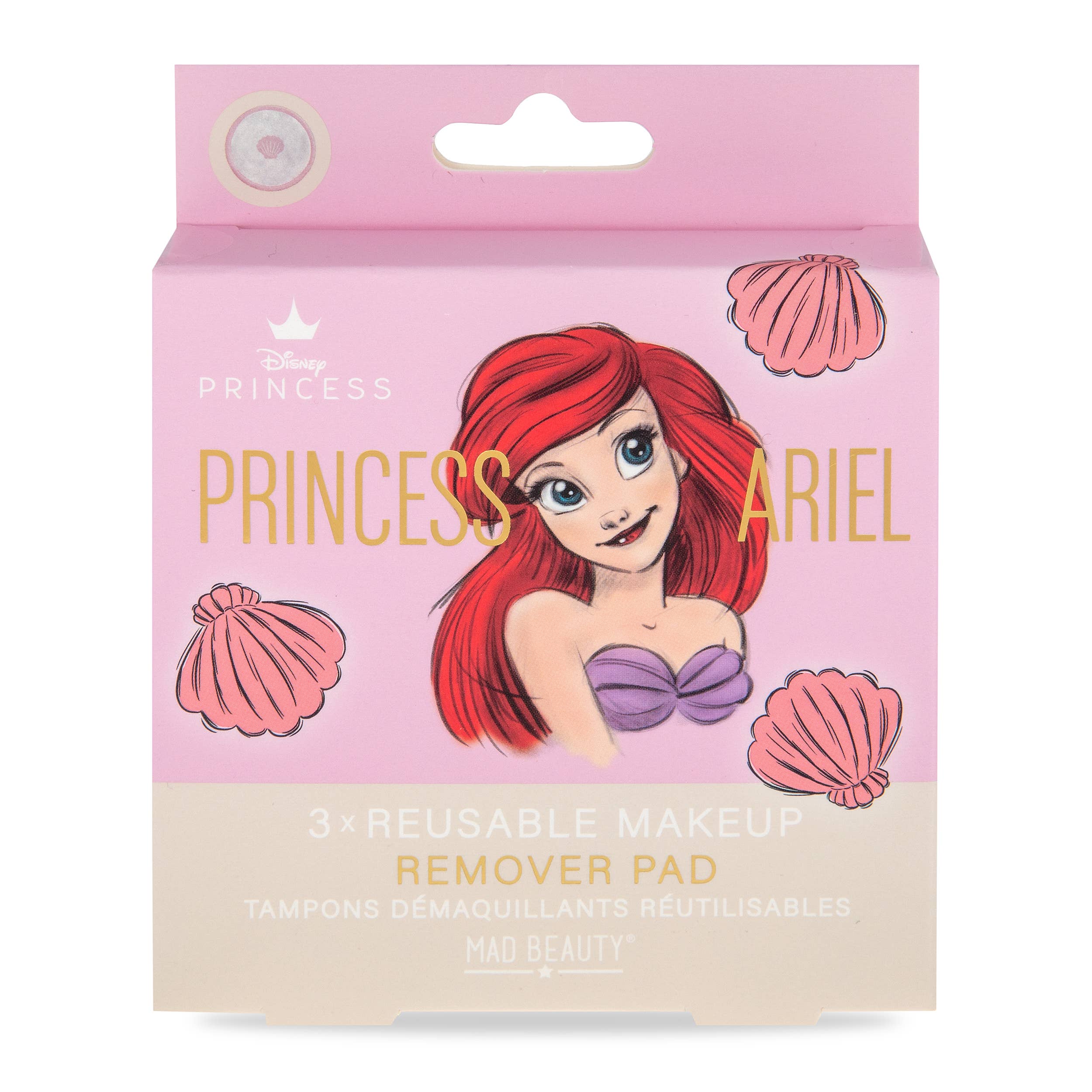 Pack of reusable makeup remover pads featuring Princess Ariel from Disney on a white background.