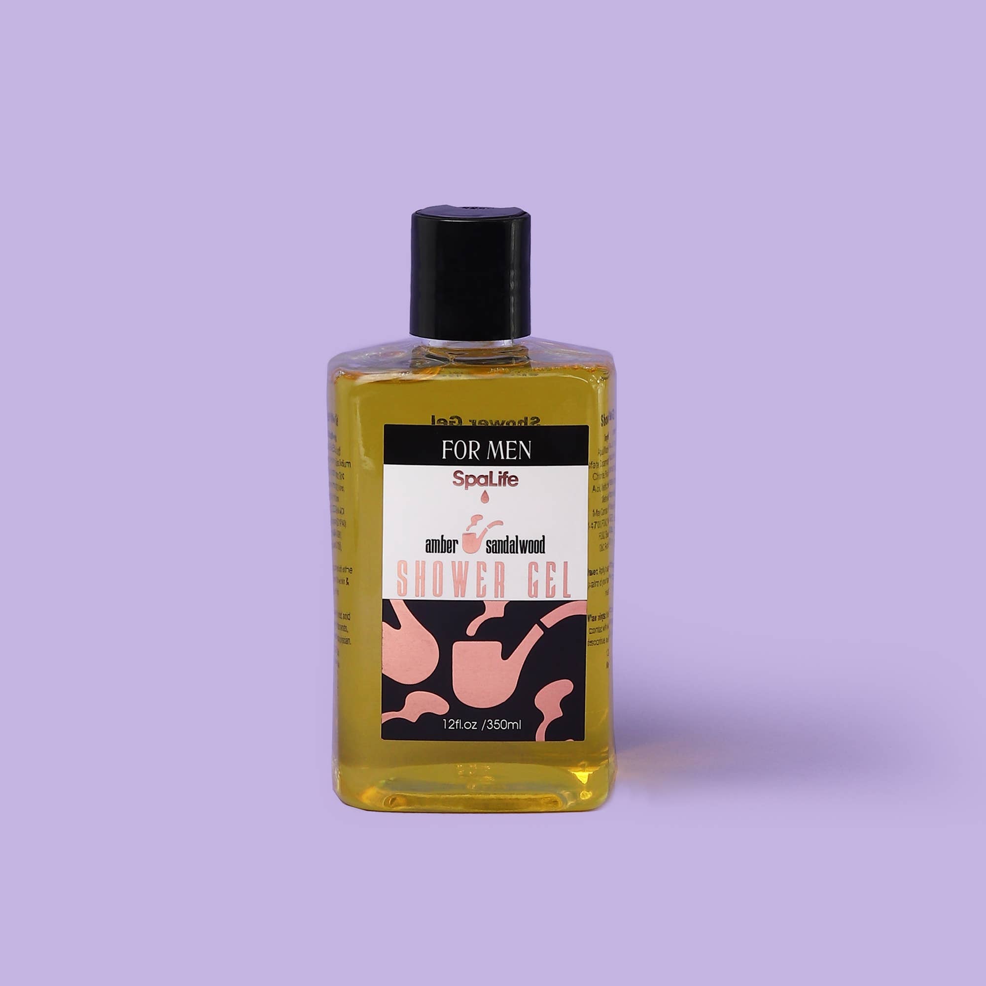 Bottle of shower gel for men on a purple background