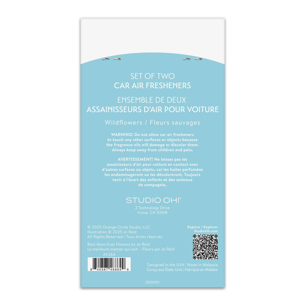 Back of a car air freshener packaging with text and branding.