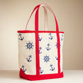 Tote bag with nautical patterns on a beige background