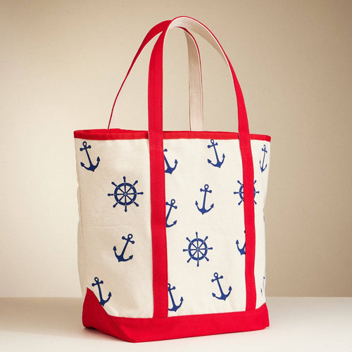Tote bag with nautical patterns on a beige background