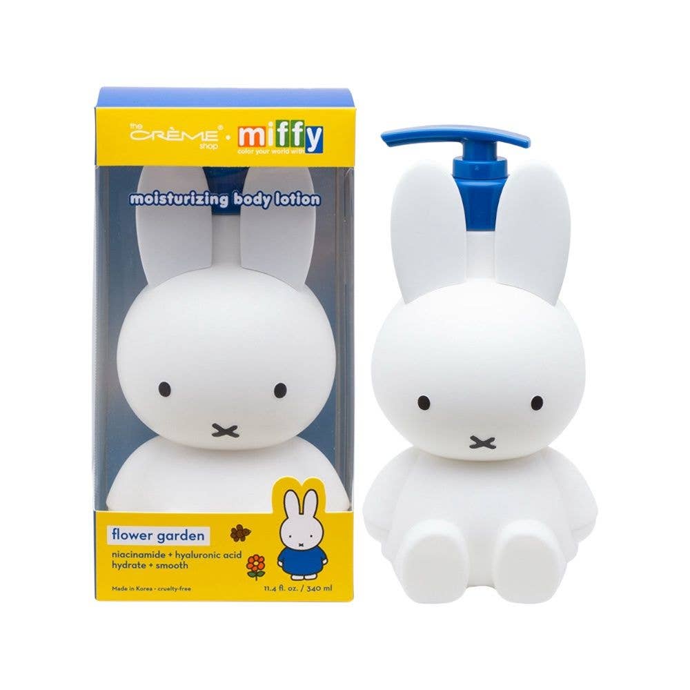 Miffy-shaped moisturizing body lotion with packaging on a white background