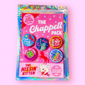 Pack of buttons with 'The Chappell Pack' branding on a pink background
