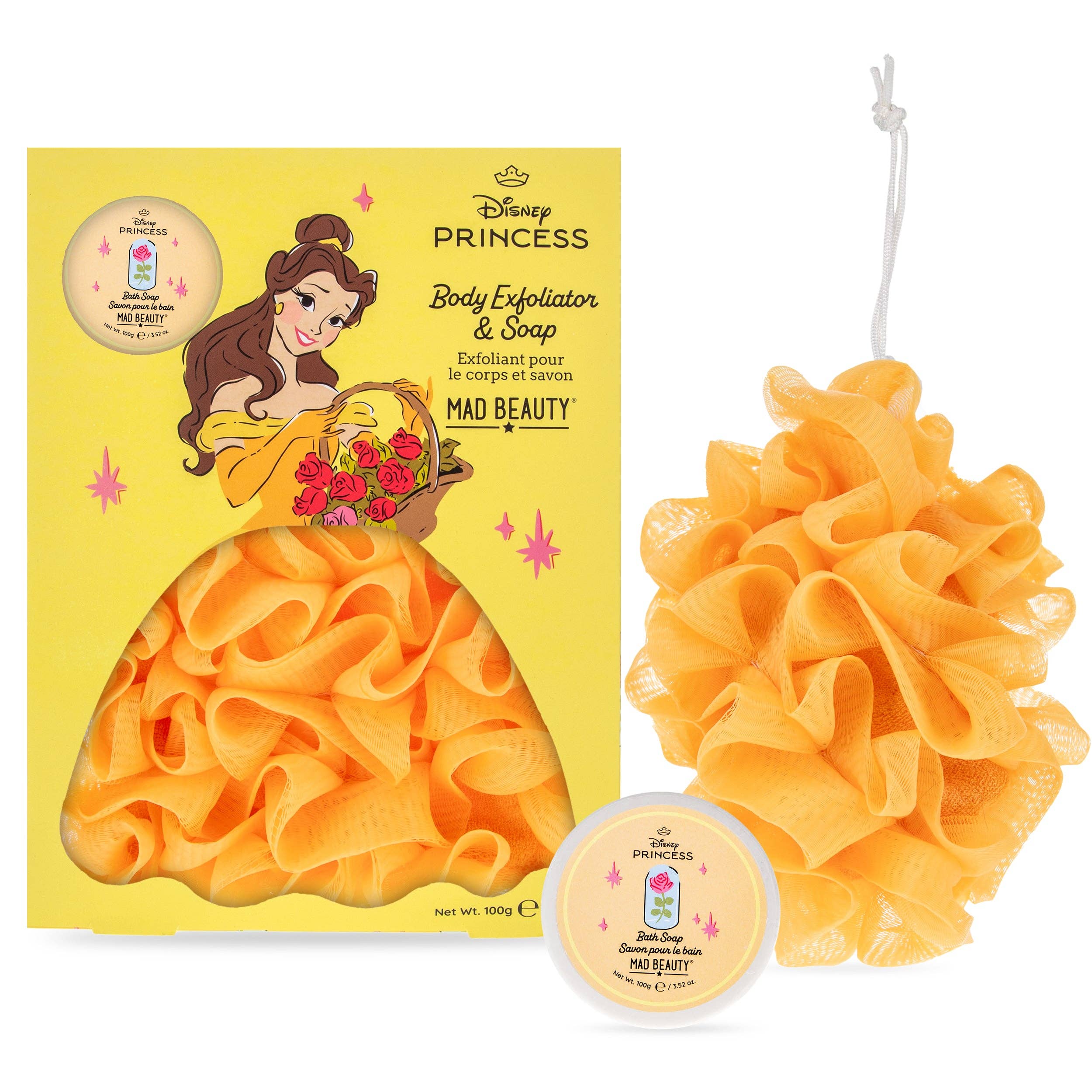 Disney Princess Body Exfoliator & Soap with packaging featuring Belle