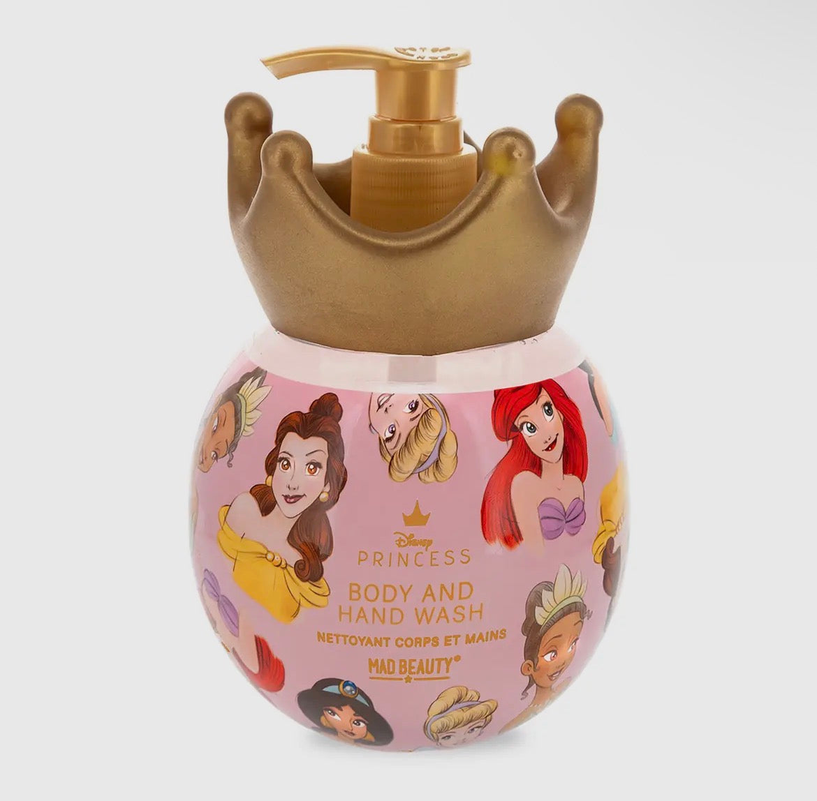 Body wash pump bottle with princess design on a white background