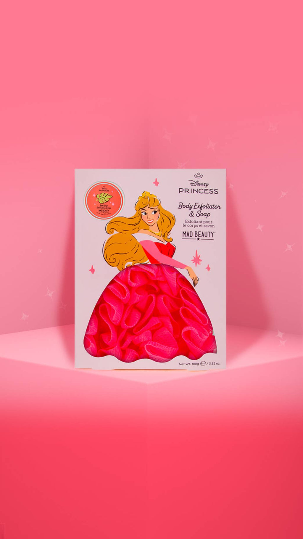 Product packaging with a princess design on a pink background