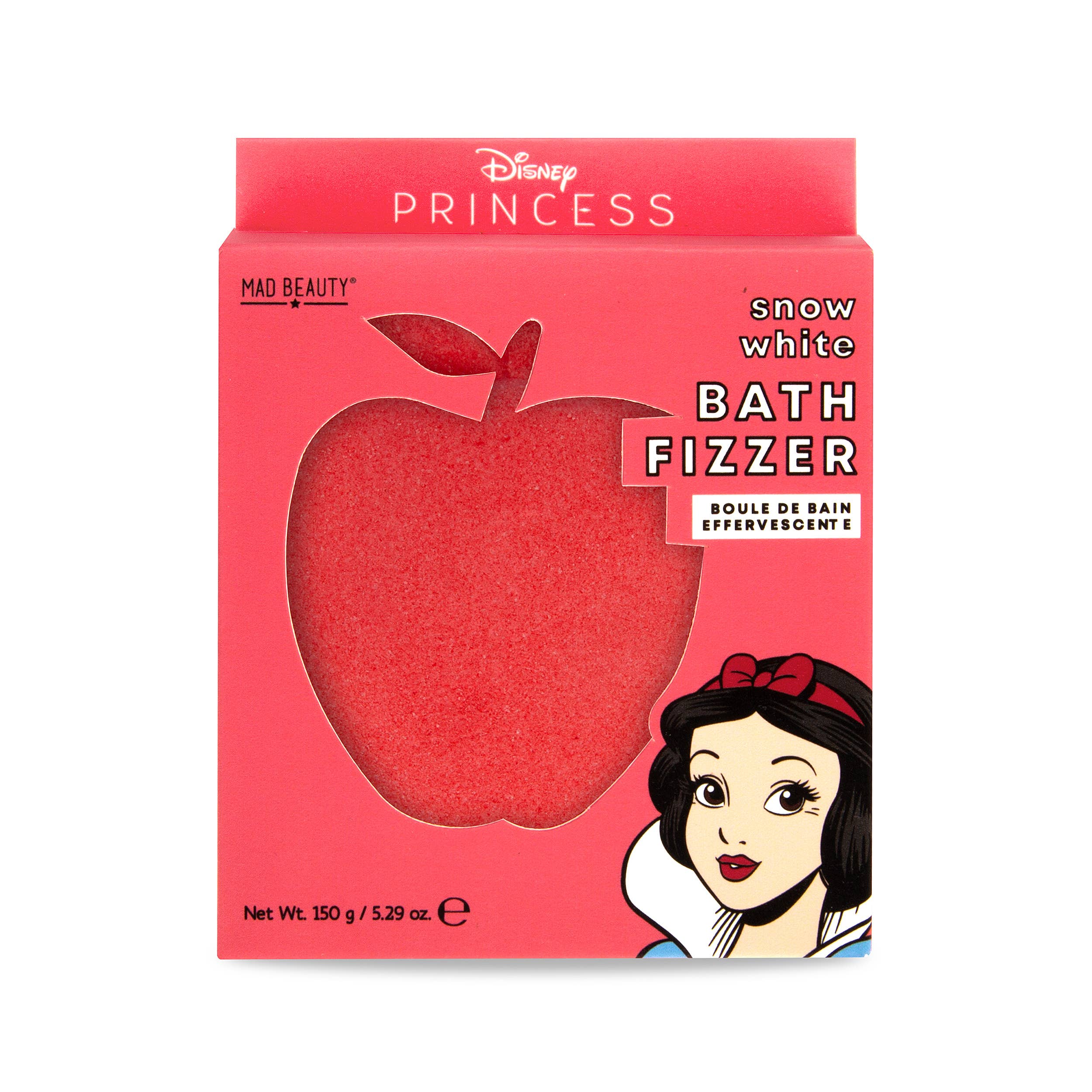 Disney Princess Snow White bath fizzer packaging with red apple and character illustration on a white background
