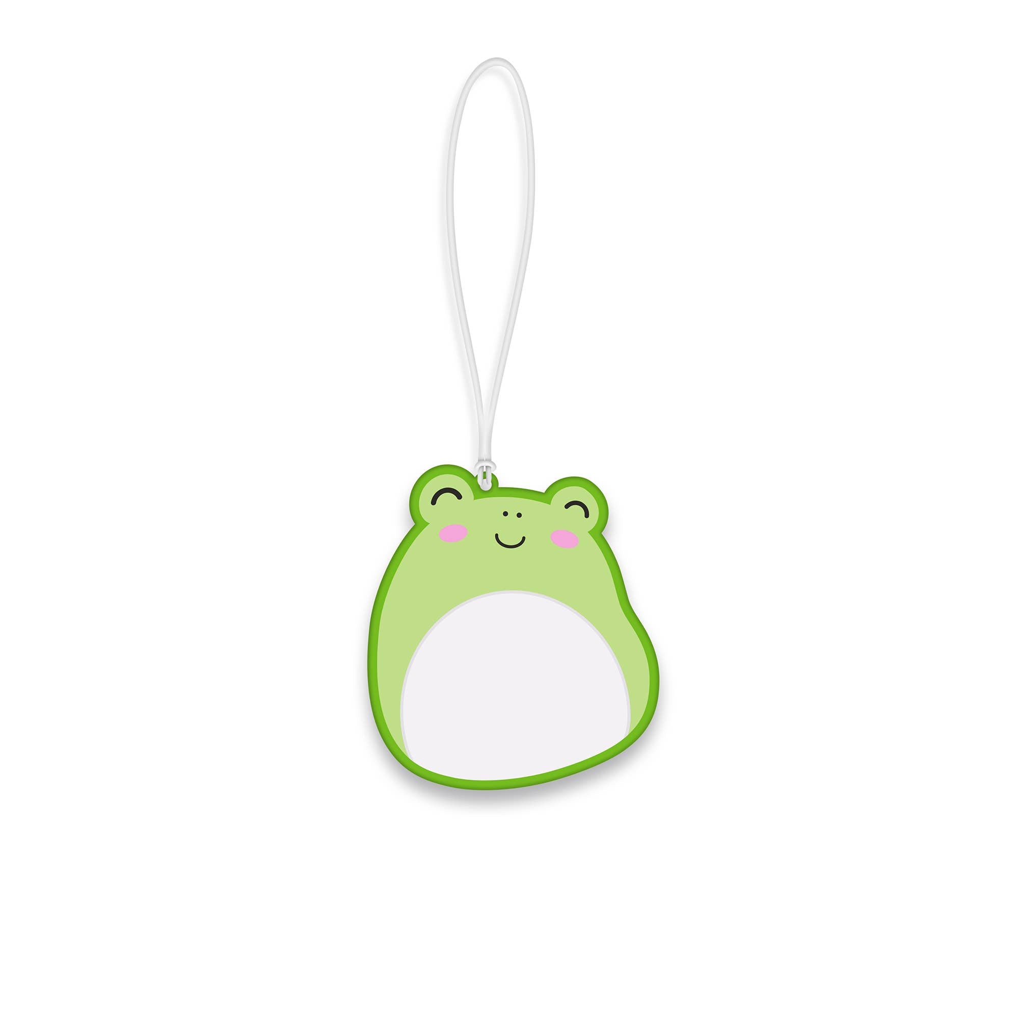 Green frog-shaped car air freshener on a white background