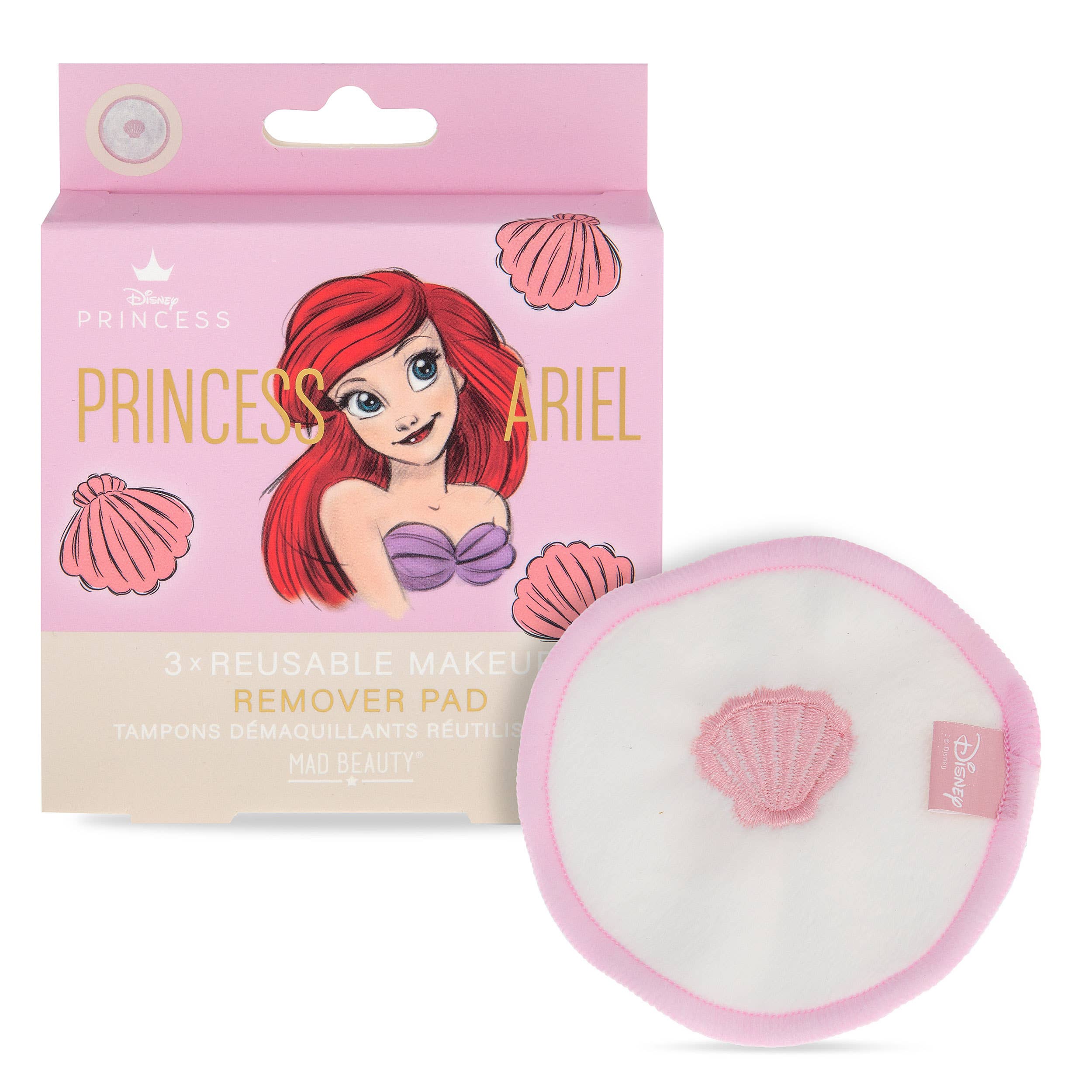 Makeup remover pad with Princess Ariel packaging on a white background