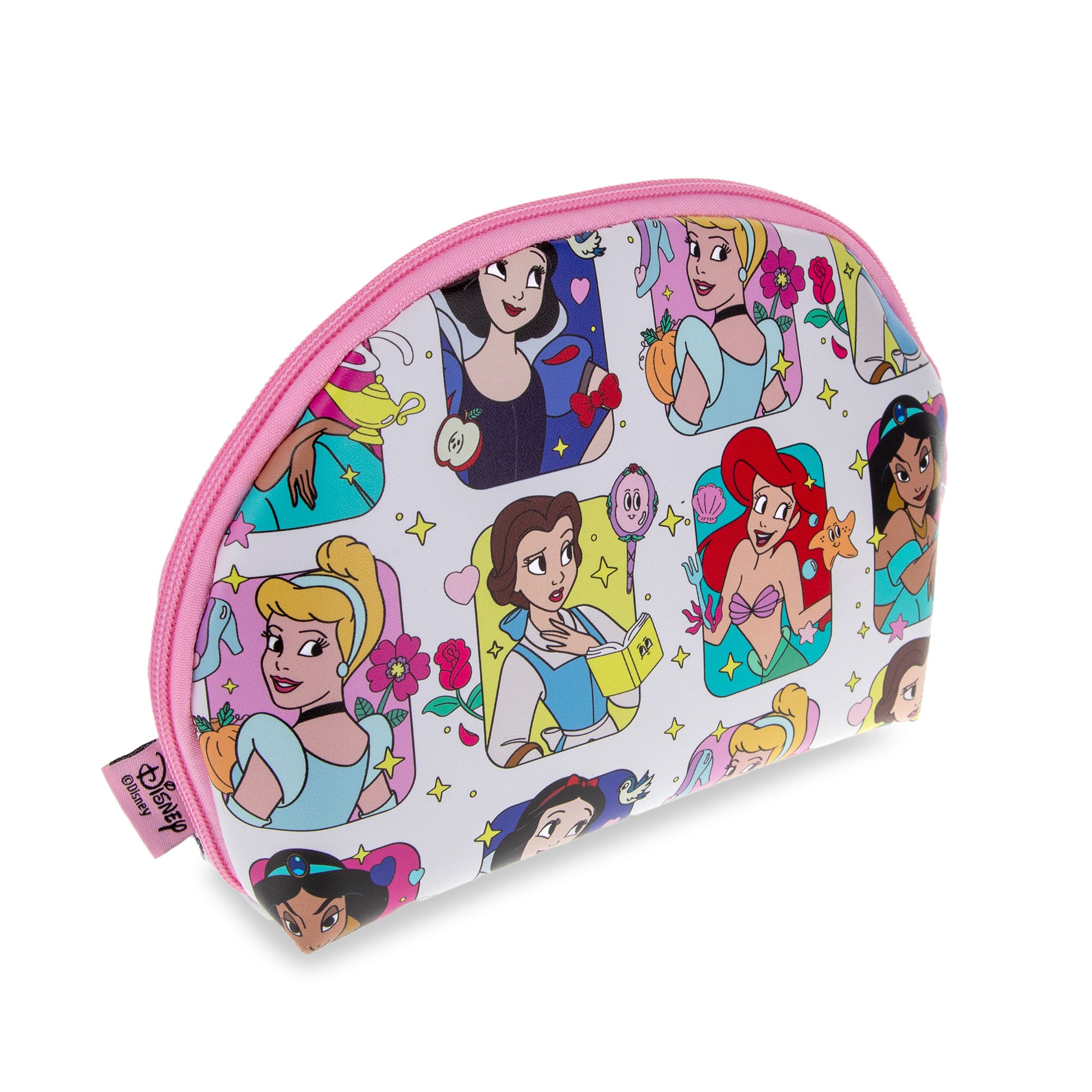 Princess patterned cosmetic bag against a white background