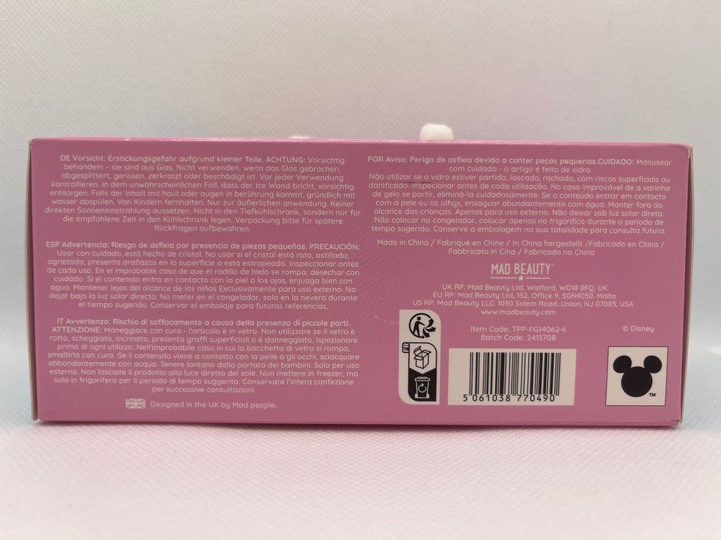 Pink facial ice wand box with text against a white background