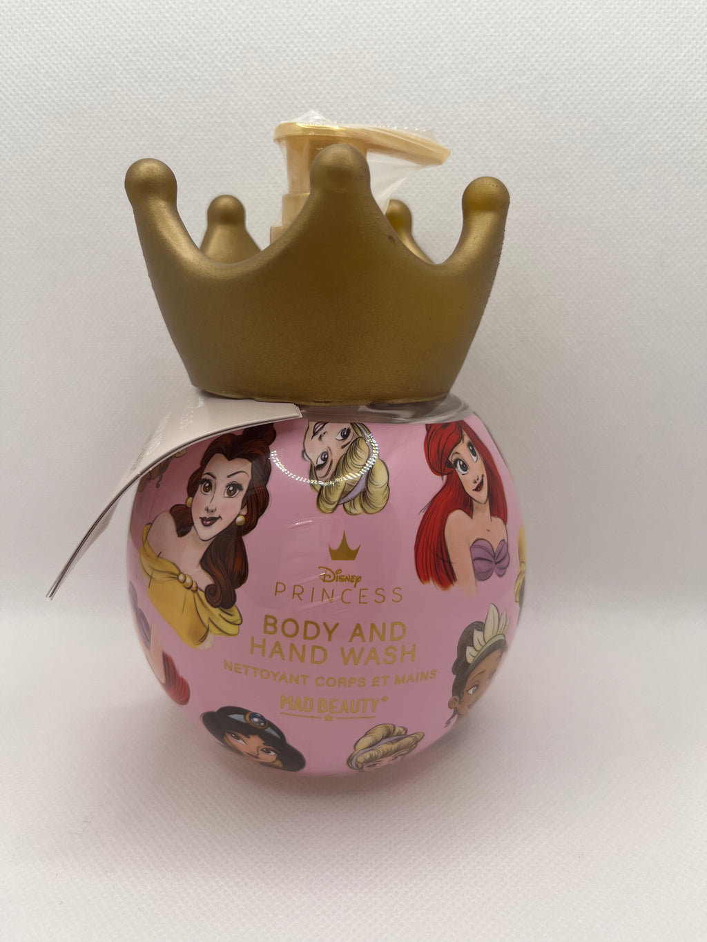 Body wash pump bottle with princess design on a white background