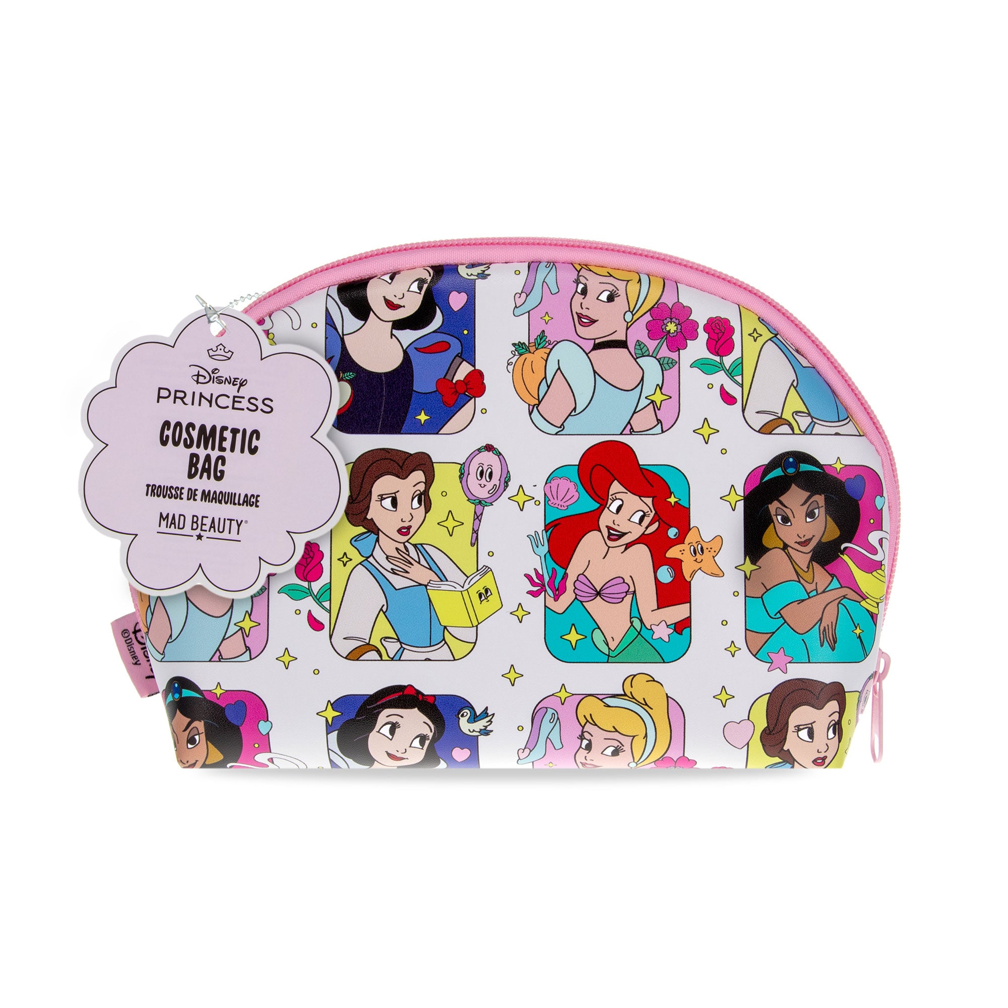 Princess patterned cosmetic bag against a white background