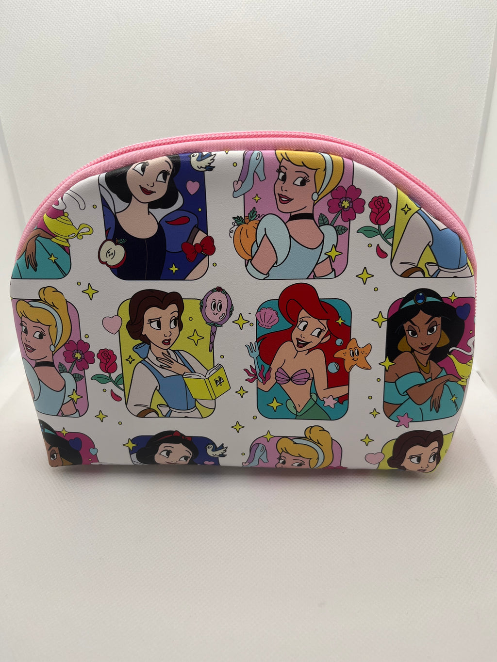 Princess patterned cosmetic bag against a white background