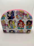 Princess patterned cosmetic bag against a white background