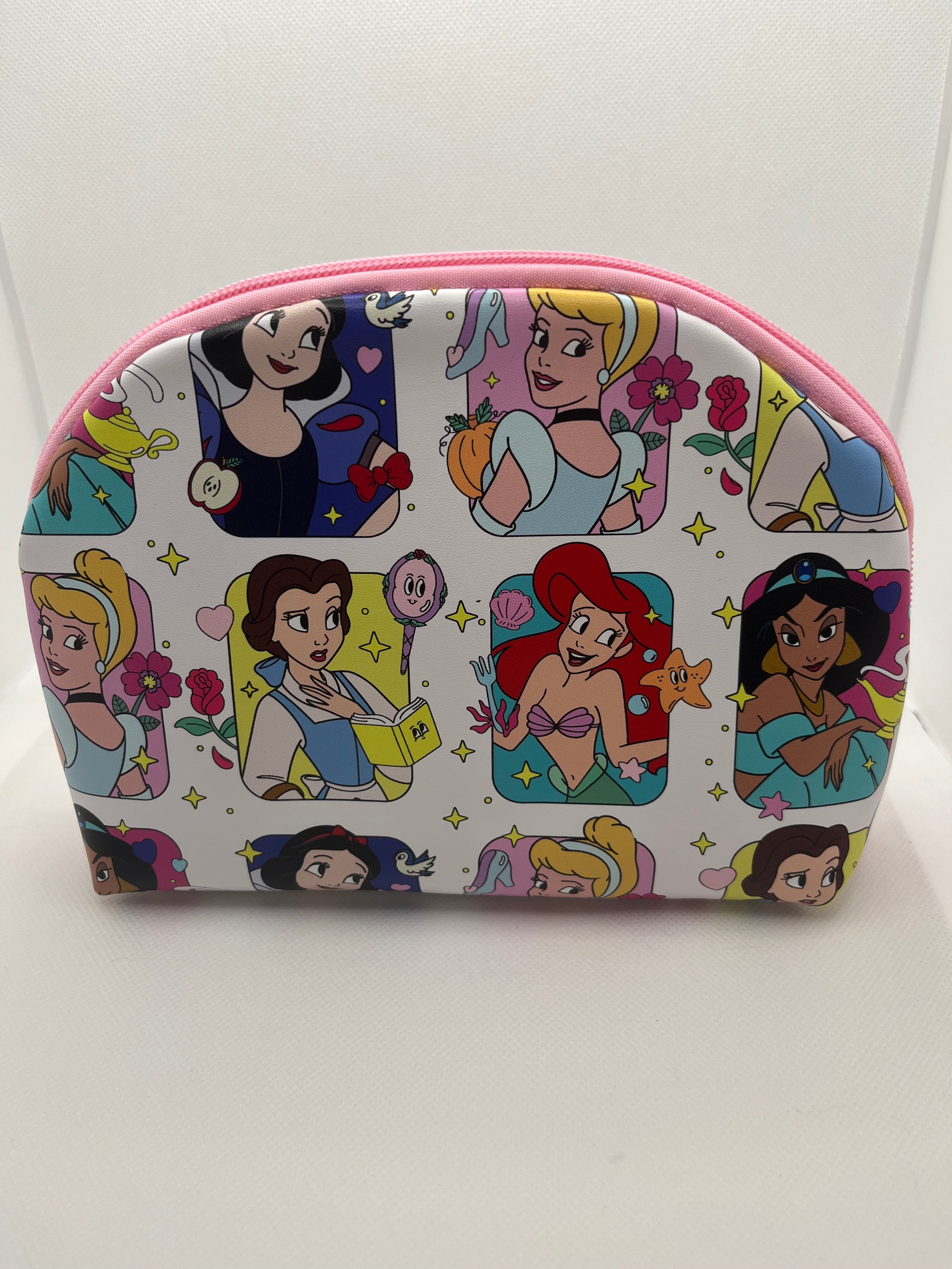 Princess patterned cosmetic bag against a white background