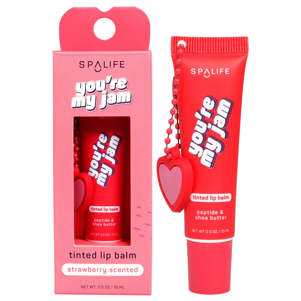 Spa Life 'you're my jam' tinted lip balm with packaging on a white background