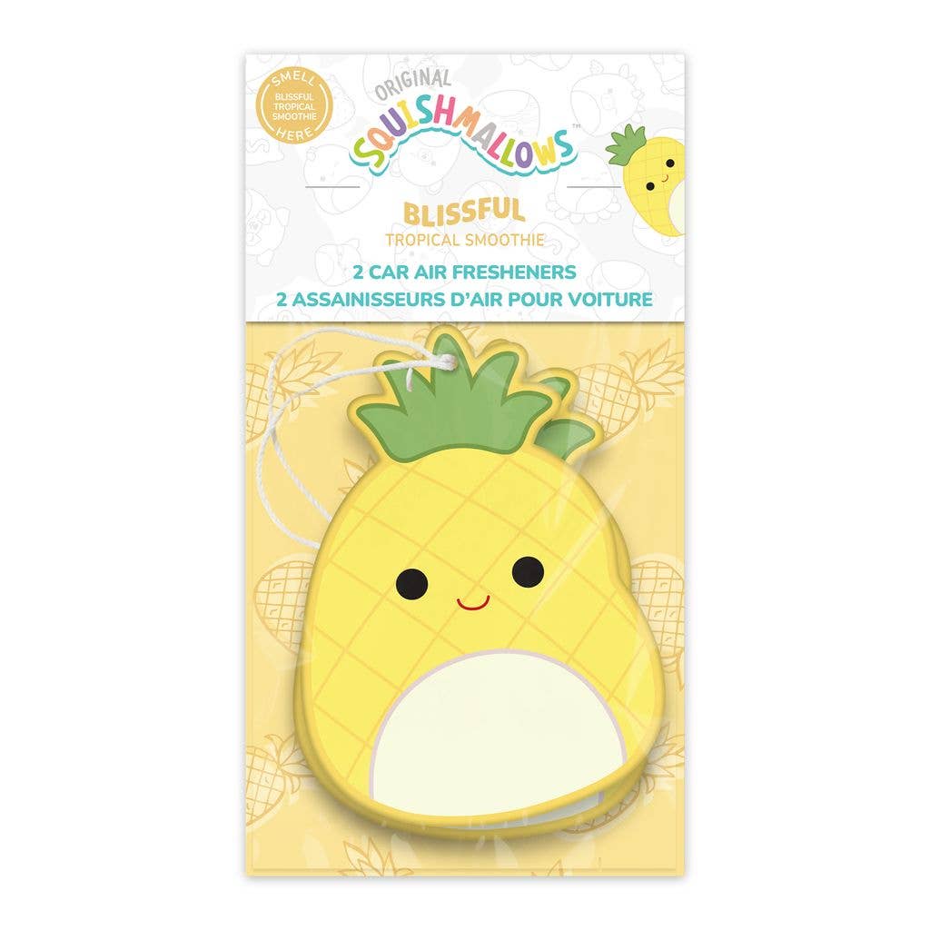Squishmallows pineapple-shaped car air freshener packaging on a white background