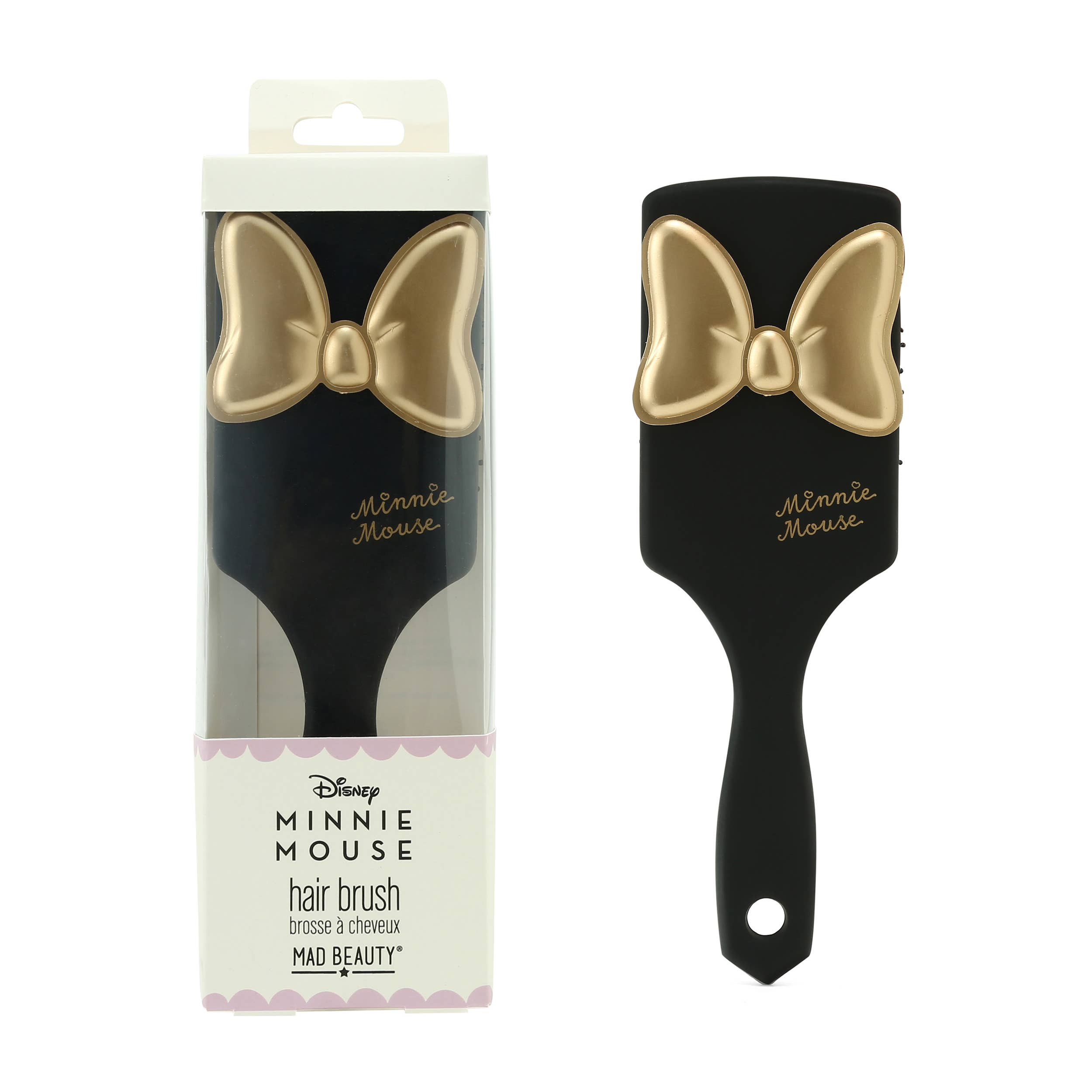 Minnie Mouse hair brush with packaging on a white background