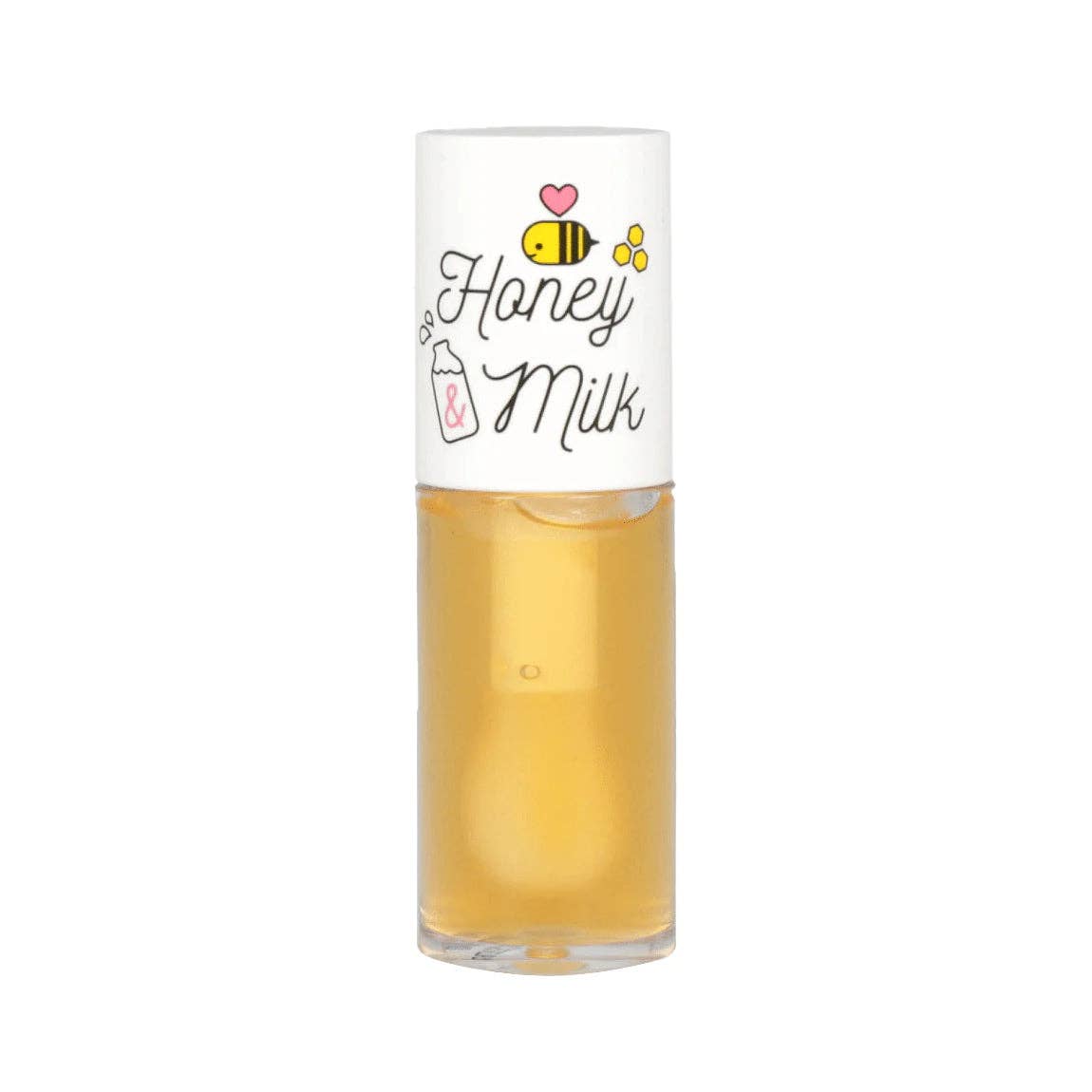 Yellow honey milk lip oil against a white background