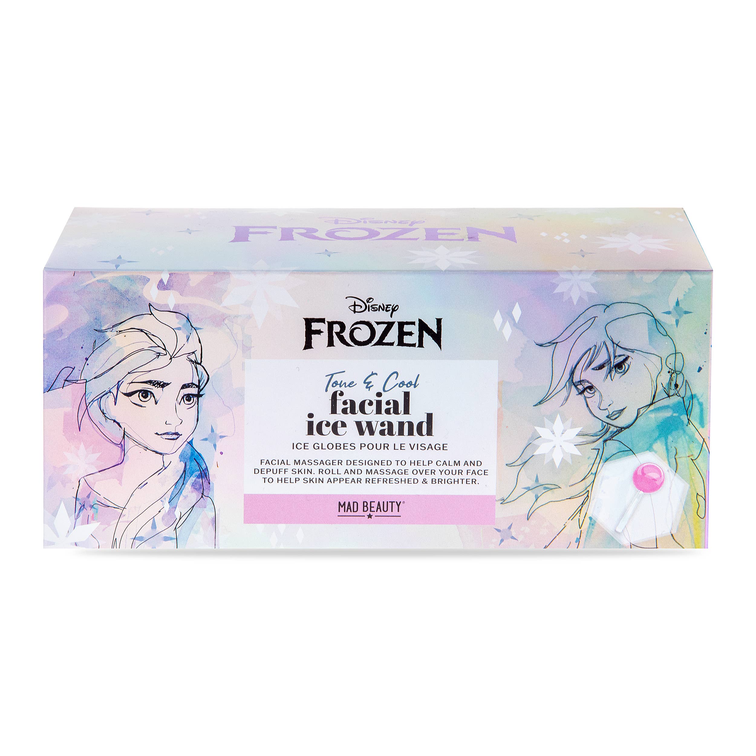 Box of Disney Frozen facial ice wand with character illustrations on a white background