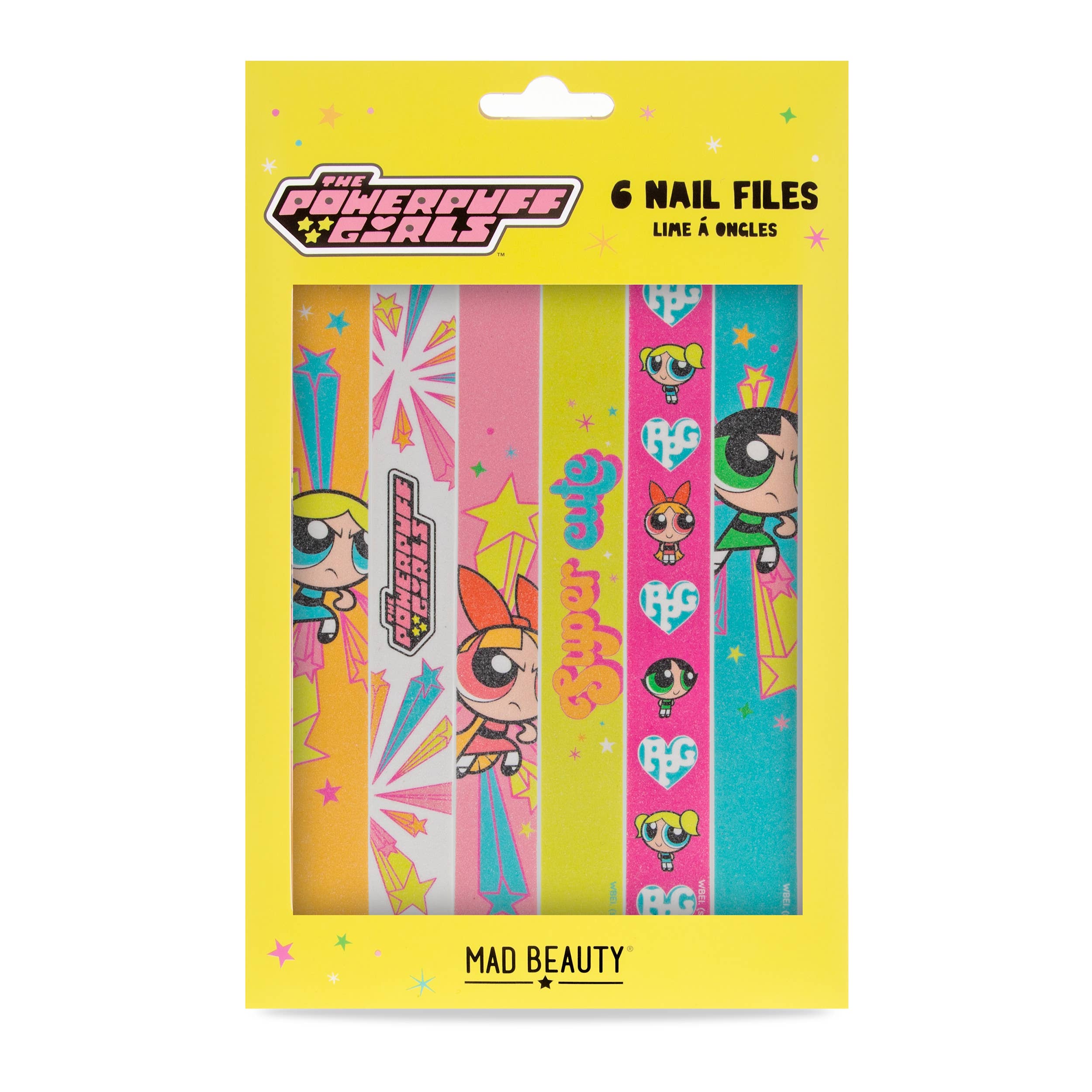 Pack of Powerpuff Girls nail files with colorful packaging on a white background