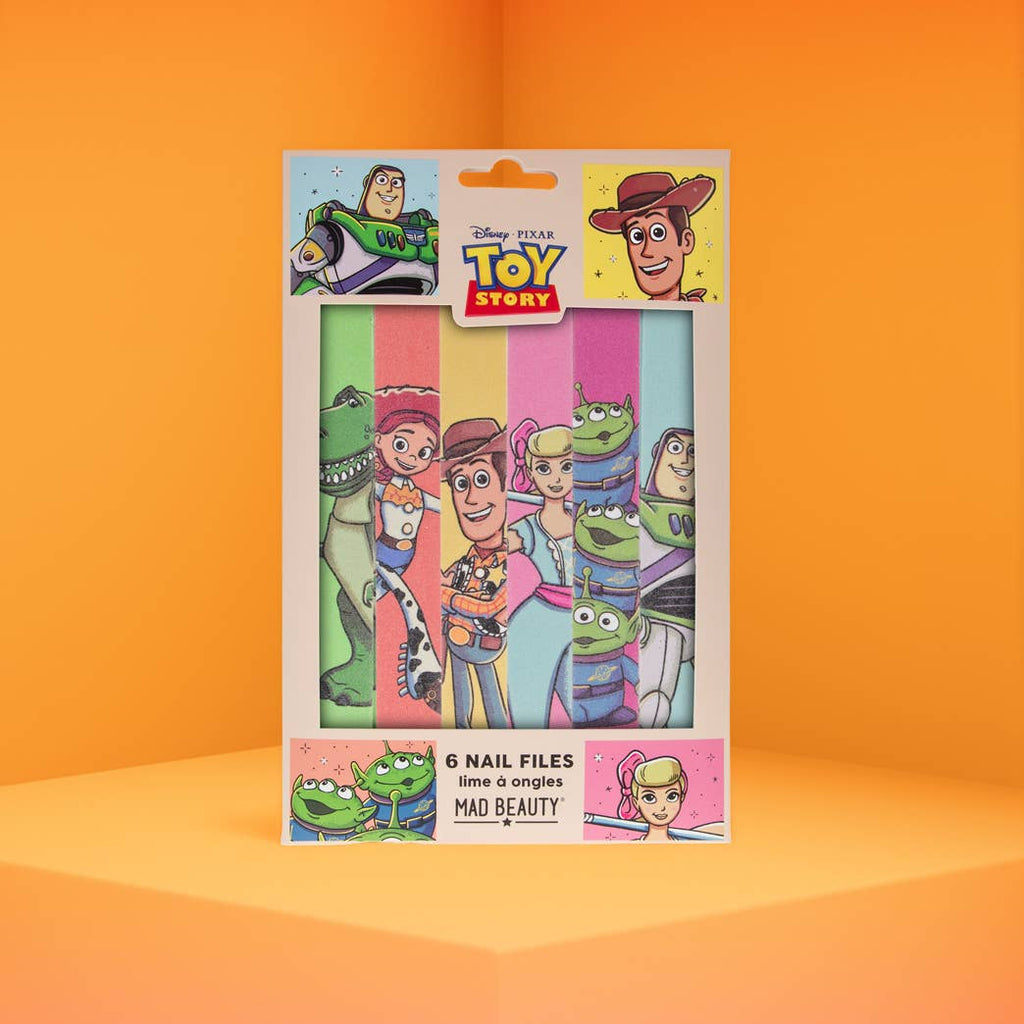 Pack of nail files with Toy Story characters on an orange background