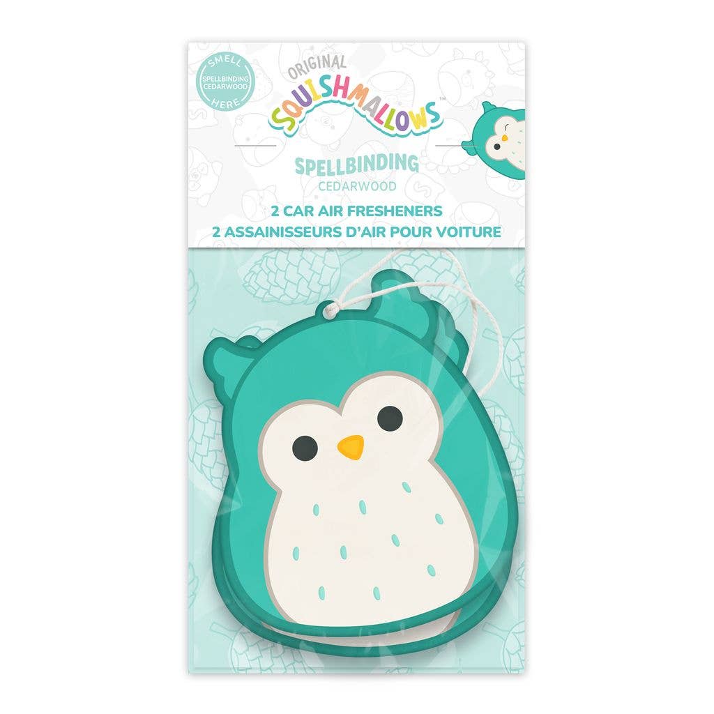 Squishmallows car air freshener packaging on a light blue background