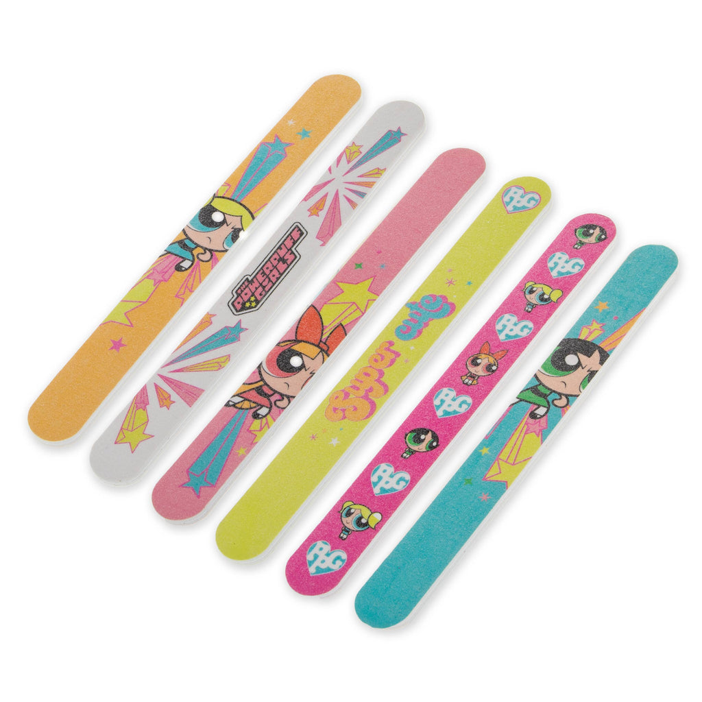 Set of colorful nail files with cartoon character design on a white background