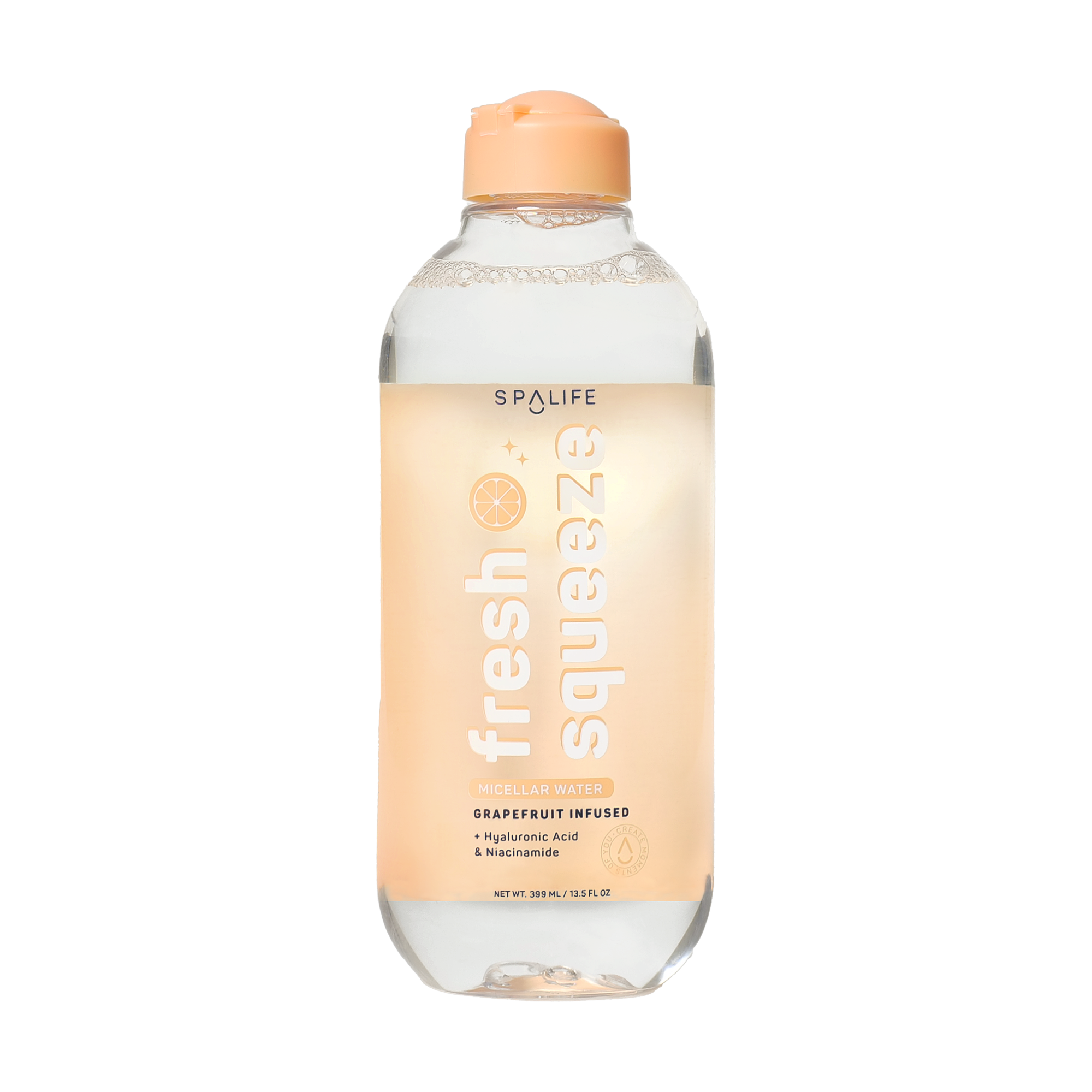 Bottle of Spalife fresh squeezed grapefruit-infused micellar water on a white background