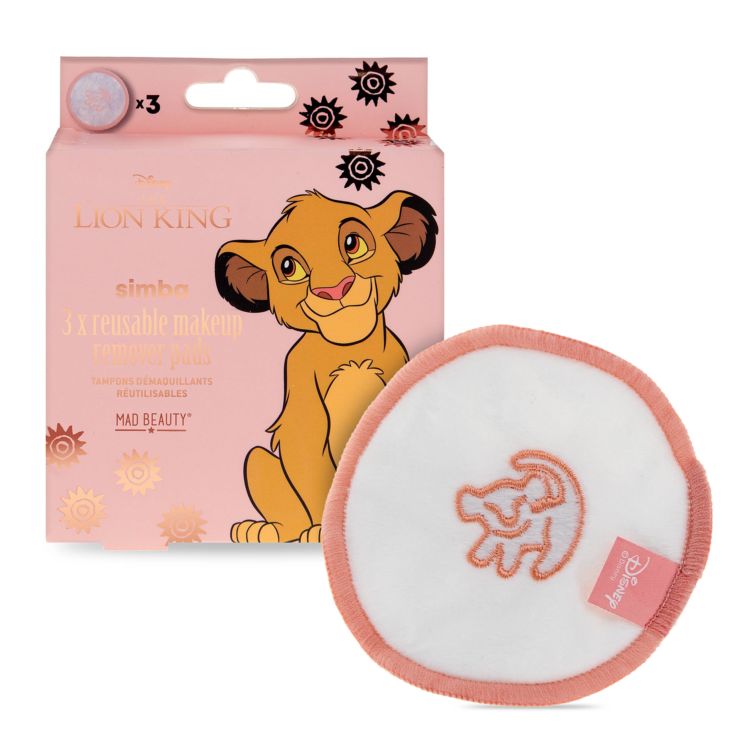 Reusable makeup pad with packaging featuring Simba from The Lion King on a white background