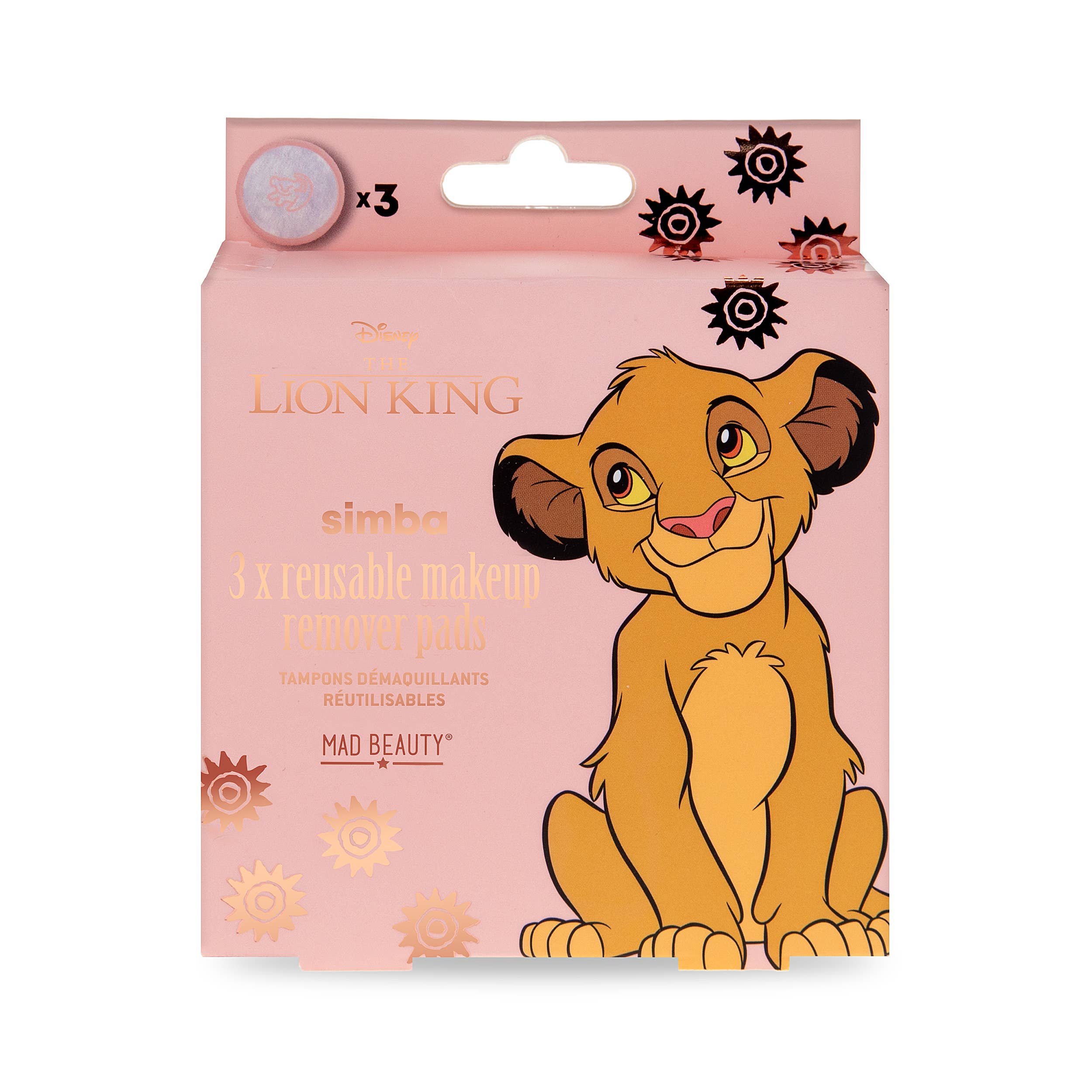 Packaging of Disney's The Lion King reusable cotton pads with Simba on a white background